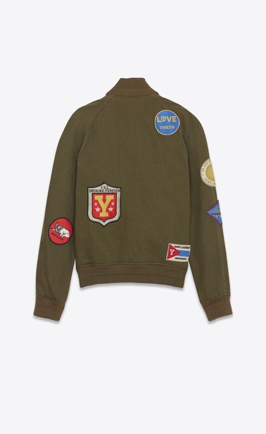 SAINT LAURENT Casual Jackets Man Teddy Multi-Patch Jacket in Dark Khaki Denim Twill b_V4